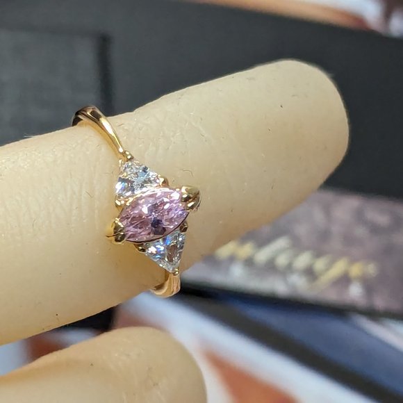 Promise Ring Pink Sapphire Cubic Zirconia October BirthStone 1ct - Picture 10 of 12